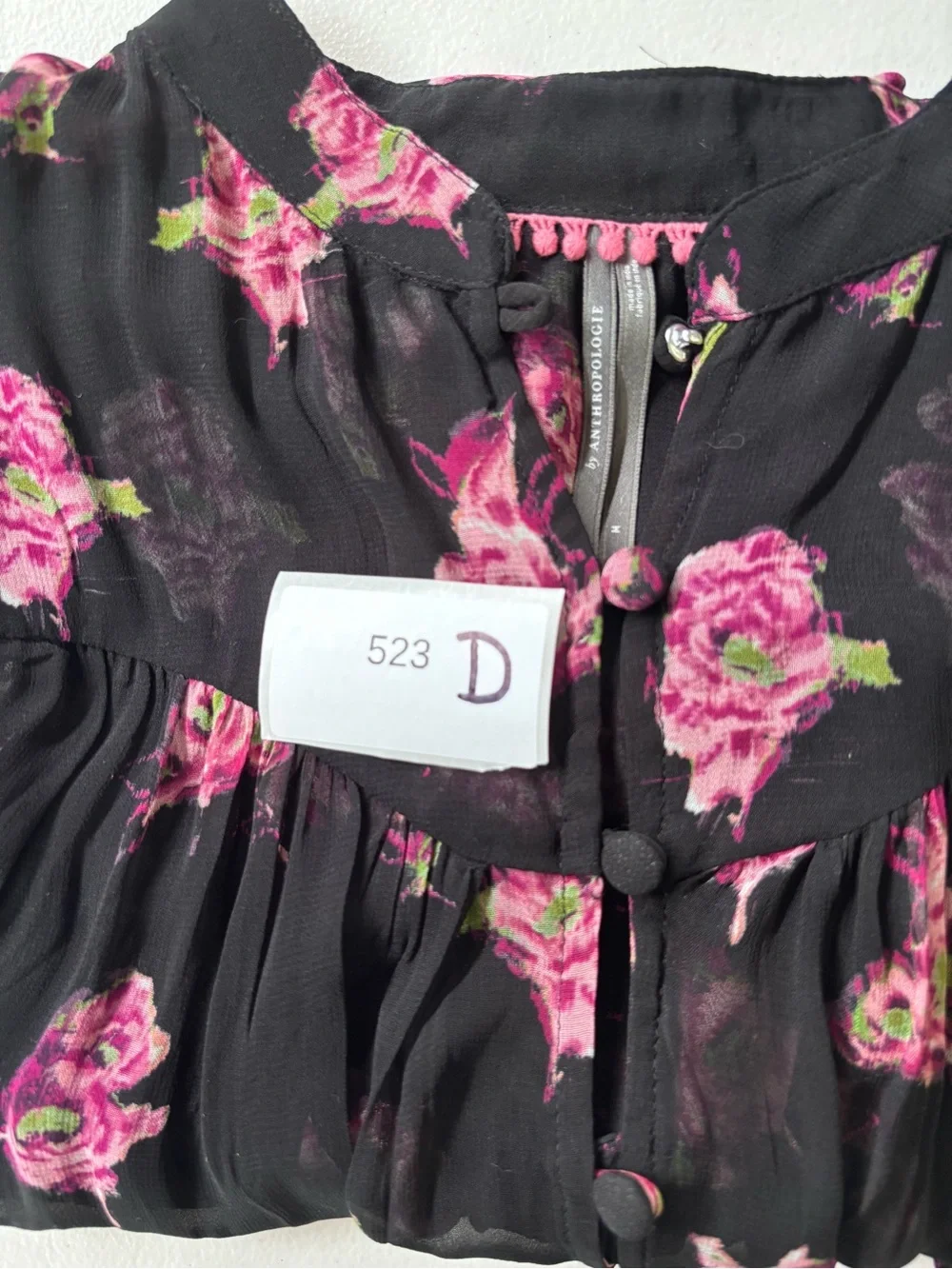 Anthropologie Black Floral Sheer Button-Front Blouse - Picture 10 of 11